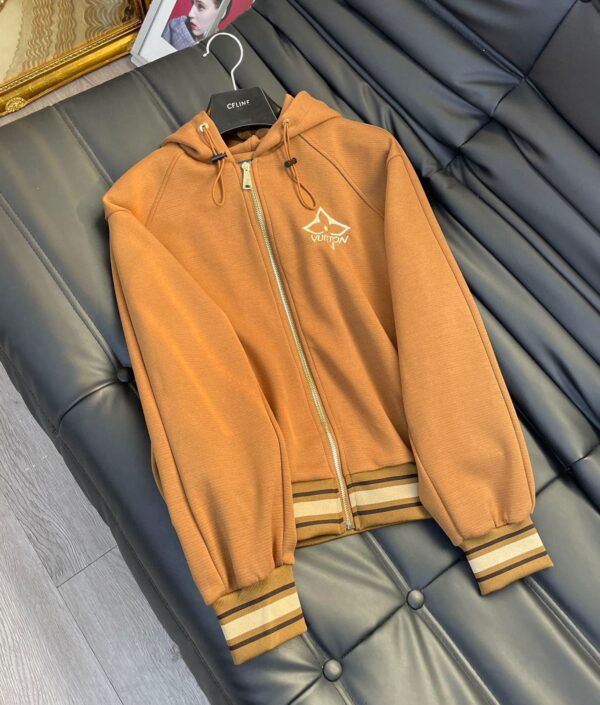 Horizontal Stripes Elastic Hem Jacket And Jogging Pants Brown For Women
