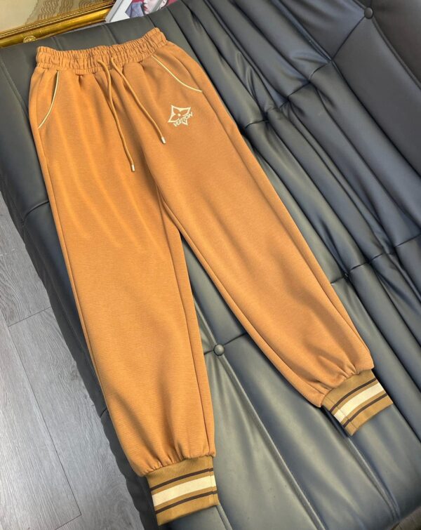 Horizontal Stripes Elastic Hem Jacket And Jogging Pants Brown For Women