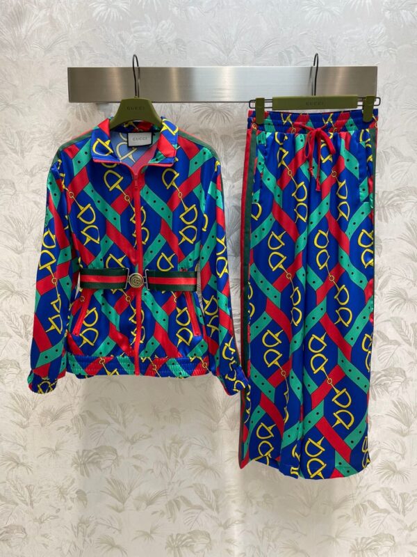 Horsebit Strap Print Jacket And Pants Multicolor For Women