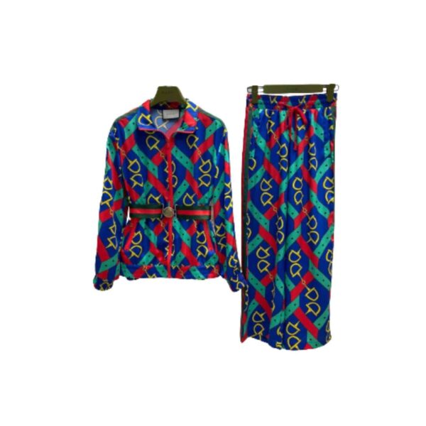 Horsebit Strap Print Jacket And Pants Multicolor For Women