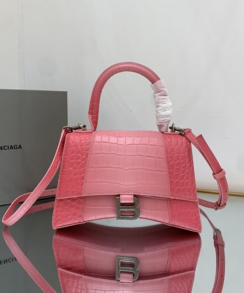 Hourglass Small Handbag Embossed In Pink/Brown For Women 9in/23cm