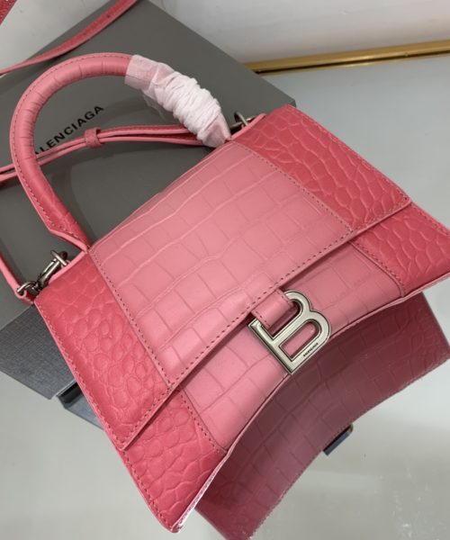Hourglass Small Handbag Embossed In Pink/Brown For Women 9in/23cm