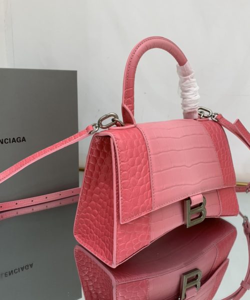 Hourglass Small Handbag Embossed In Pink/Brown For Women 9in/23cm