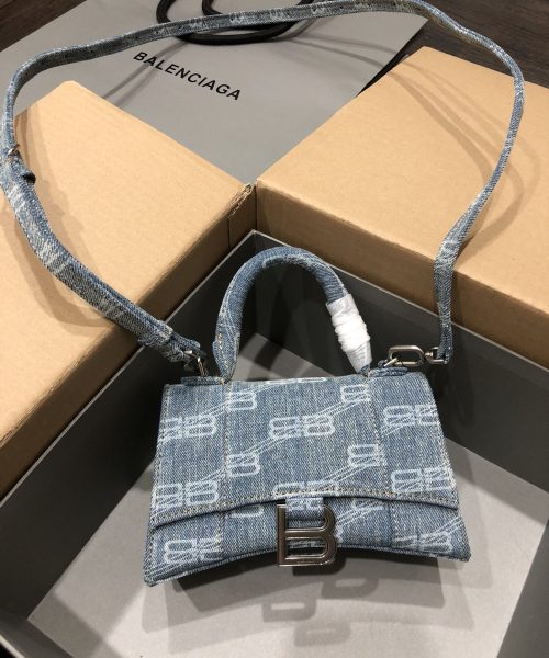 Hourglass XS Handbag Bb Monogram Bleached Denim In Blue For Women 7in/19cm