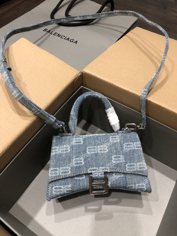Hourglass XS Handbag Bb Monogram Bleached Denim In Blue For Women 7in/19cm