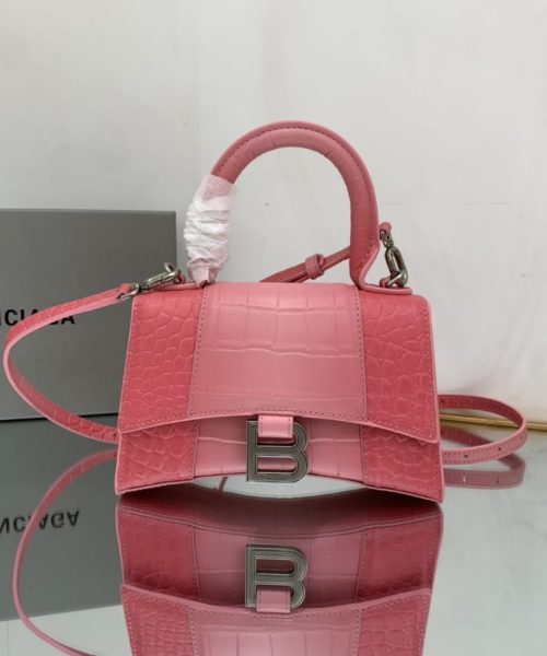 Hourglass XS Handbag Embossed In Pink/Brown For Women 7in/19cm