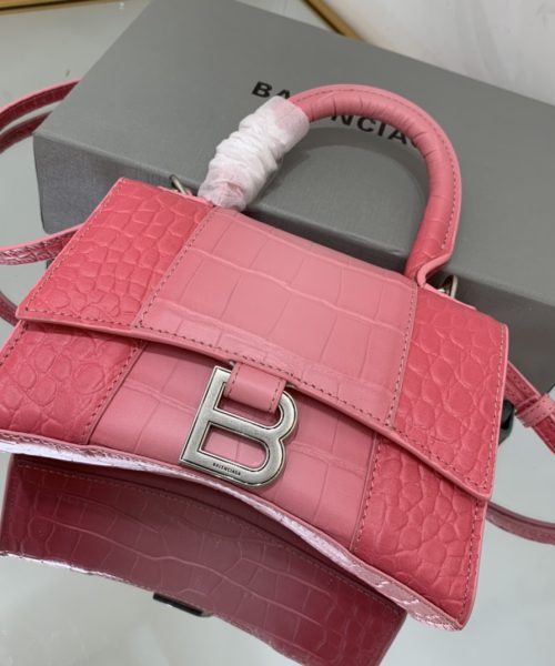 Hourglass XS Handbag Embossed In Pink/Brown For Women 7in/19cm