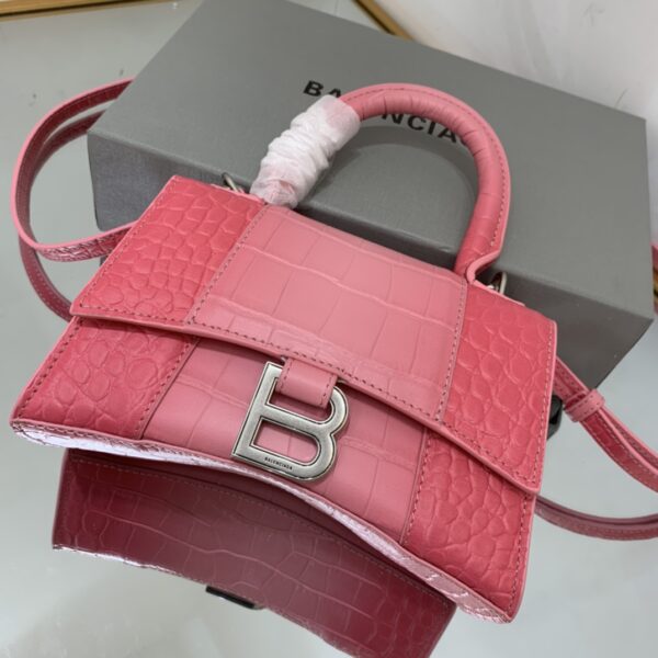 Hourglass XS Handbag Embossed In Pink/Brown For Women 7in/19cm