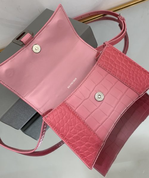 Hourglass XS Handbag Embossed In Pink/Brown For Women 7in/19cm