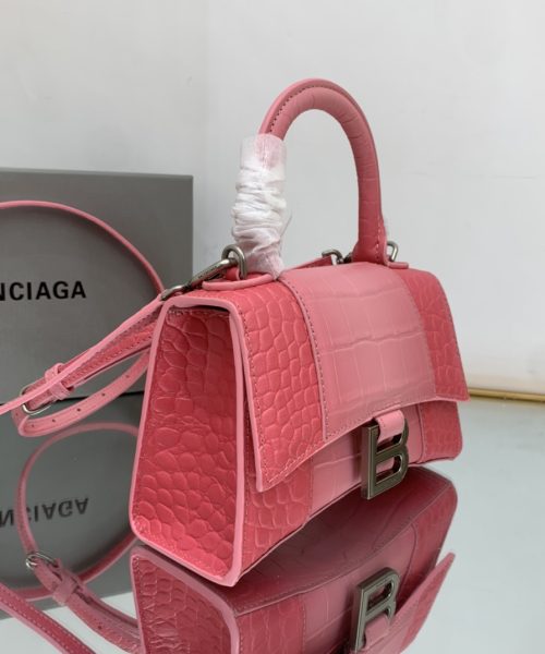 Hourglass XS Handbag Embossed In Pink/Brown For Women 7in/19cm