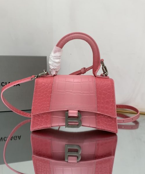 Hourglass XS Handbag Embossed In Pink/Brown For Women 7in/19cm