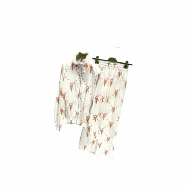 Ice Cream Print Jacket And Pants White For Women