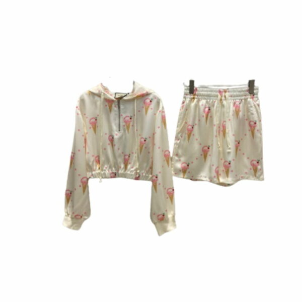 Ice Cream Print Jacket And Shorts Ivory For Women