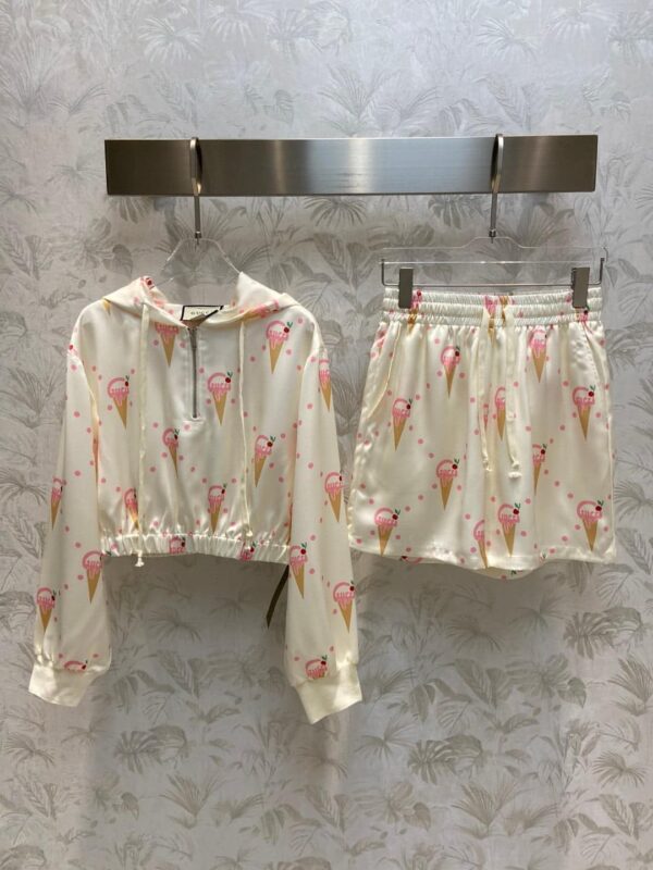 Ice Cream Print Jacket And Shorts Ivory For Women