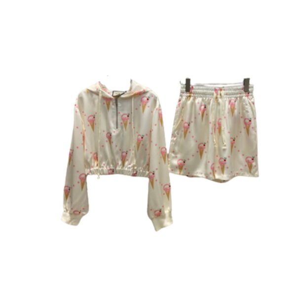Ice Cream Print Jacket And Shorts Ivory For Women