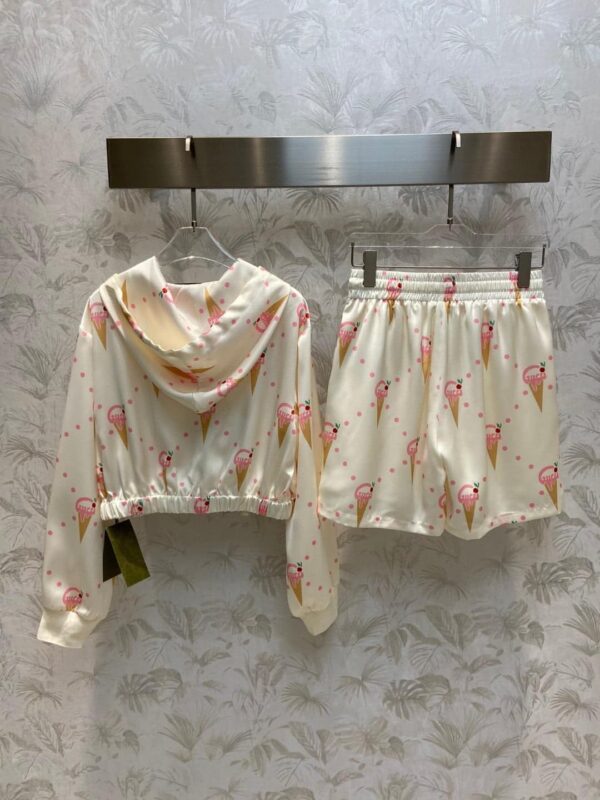 Ice Cream Print Jacket And Shorts Ivory For Women
