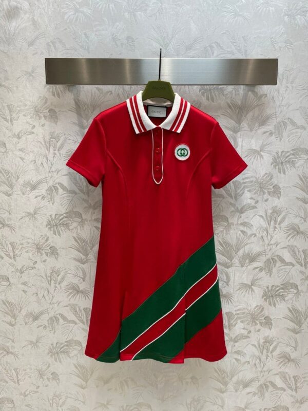 Interlocking G Tag Polo Dress Red For Women