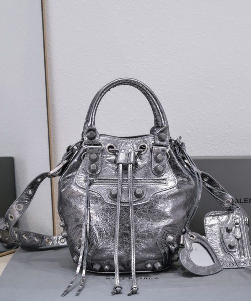 Le Cagole Small Bucket Bag In Black/Dark Blue/Sliver Tone For Women 11.8in/30 cm 7024321VG9Y1000