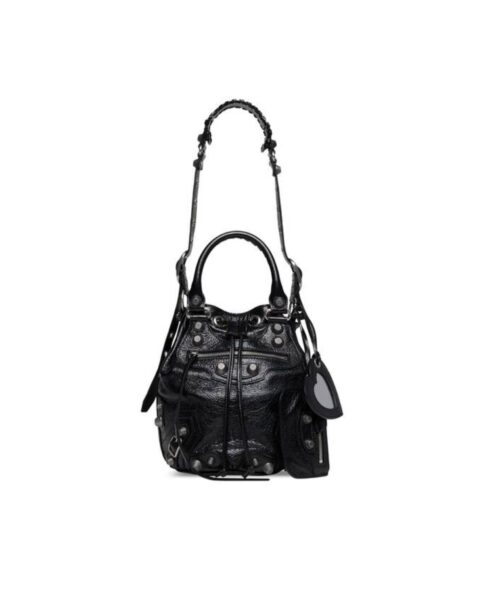 Le Cagole Small Bucket Bag In Black/Dark Blue/Sliver Tone For Women 11.8in/30 cm 7024321VG9Y1000