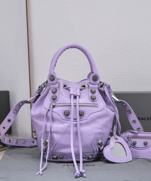Le Cagole Small Bucket Bag In White/Black/Purple For Women 11.8in/30 cm