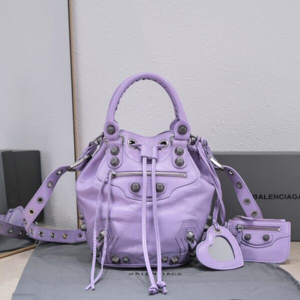 Le Cagole Small Bucket Bag In White/Black/Purple For Women 11.8in/30 cm