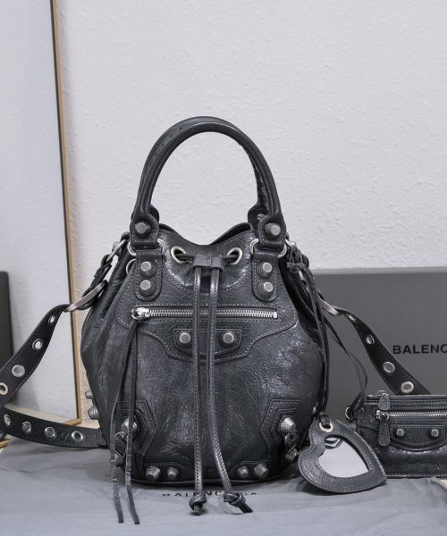 Le Cagole Small Bucket Bag In White/Black/Purple For Women 11.8in/30 cm