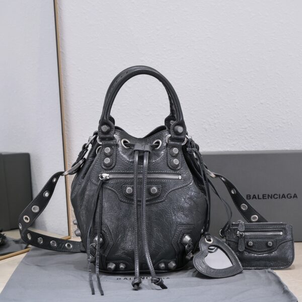 Le Cagole Small Bucket Bag In White/Black/Purple For Women 11.8in/30 cm