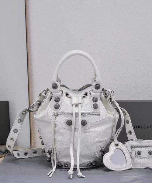 Le Cagole Small Bucket Bag In White/Black/Purple For Women 11.8in/30 cm