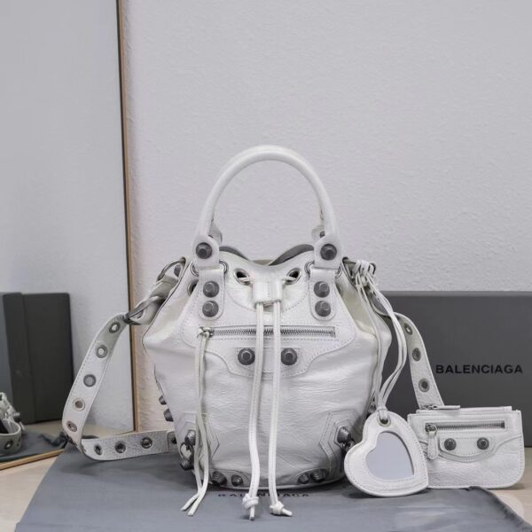 Le Cagole Small Bucket Bag In White/Black/Purple For Women 11.8in/30 cm