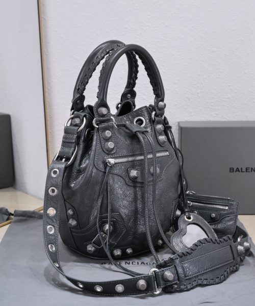 Le Cagole Small Bucket Bag In White/Black/Purple For Women 11.8in/30 cm