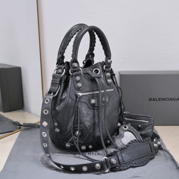 Le Cagole Small Bucket Bag In White/Black/Purple For Women 11.8in/30 cm