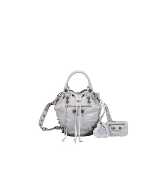 Le Cagole Small Bucket Bag In White/Black/Purple For Women 11.8in/30 cm