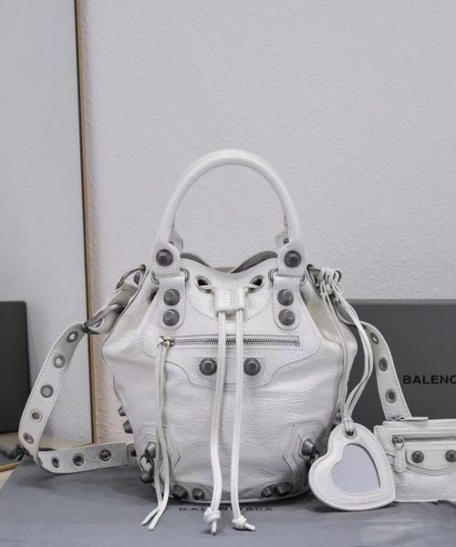 Le Cagole Small Bucket Bag In White/Black/Purple For Women 11.8in/30 cm
