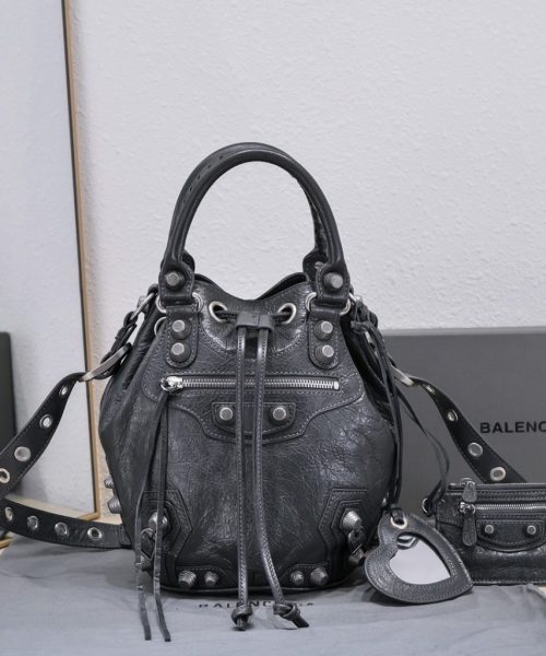 Le Cagole Small Bucket Bag In White/Black/Purple For Women 11.8in/30 cm