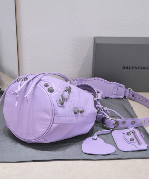 Le Cagole Small Bucket Bag In White/Black/Purple For Women 11.8in/30 cm