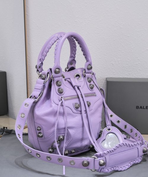Le Cagole Small Bucket Bag In White/Black/Purple For Women 11.8in/30 cm