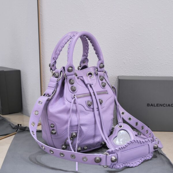 Le Cagole Small Bucket Bag In White/Black/Purple For Women 11.8in/30 cm