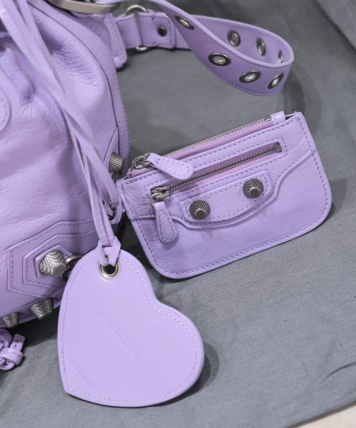 Le Cagole Small Bucket Bag In White/Black/Purple For Women 11.8in/30 cm