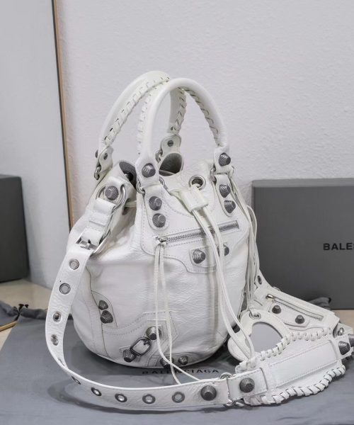 Le Cagole Small Bucket Bag In White/Black/Purple For Women 11.8in/30 cm
