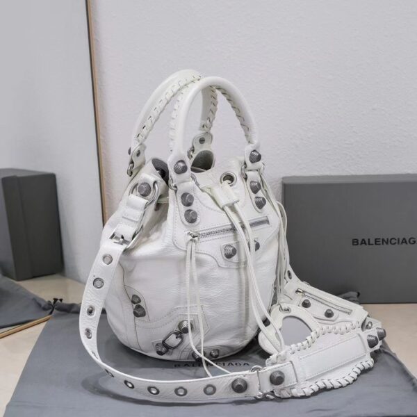 Le Cagole Small Bucket Bag In White/Black/Purple For Women 11.8in/30 cm