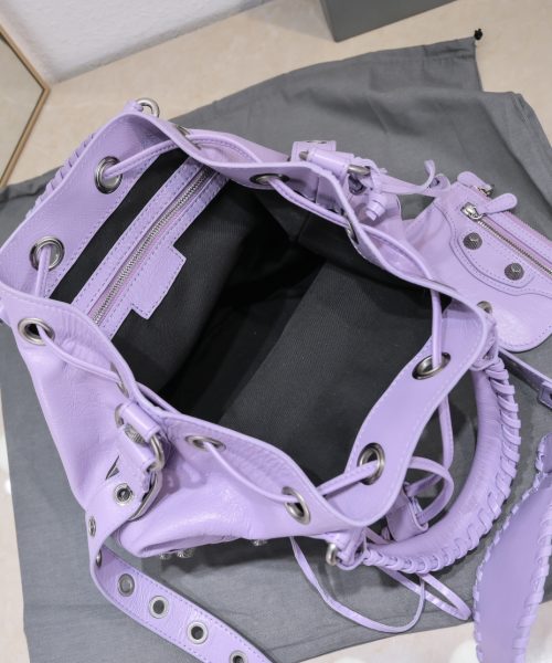 Le Cagole Small Bucket Bag In White/Black/Purple For Women 11.8in/30 cm