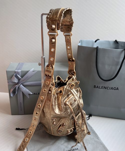 Le Cagole Xs Bucket Bag Metallized With Rhinestones In Gold Tone For Women 7.8in/20 cm 702431210D48006