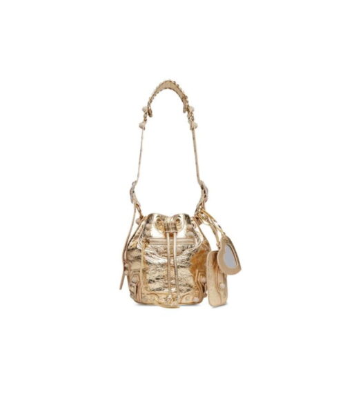 Le Cagole Xs Bucket Bag Metallized With Rhinestones In Gold Tone For Women 7.8in/20 cm 702431210D48006