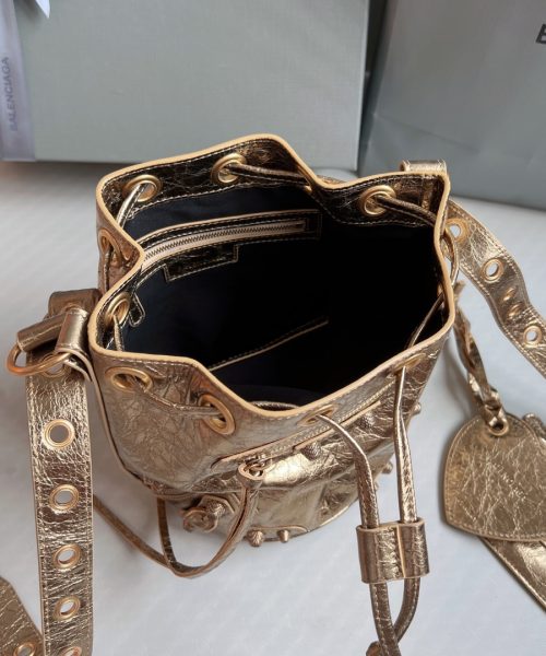 Le Cagole Xs Bucket Bag Metallized With Rhinestones In Gold Tone For Women 7.8in/20 cm 702431210D48006