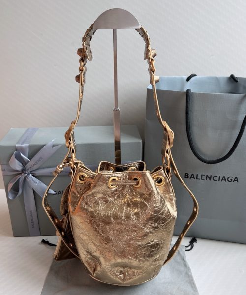 Le Cagole Xs Bucket Bag Metallized With Rhinestones In Gold Tone For Women 7.8in/20 cm 702431210D48006