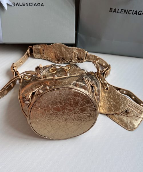 Le Cagole Xs Bucket Bag Metallized With Rhinestones In Gold Tone For Women 7.8in/20 cm 702431210D48006