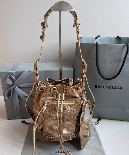 Le Cagole Xs Bucket Bag Metallized With Rhinestones In Gold Tone For Women 7.8in/20 cm 702431210D48006