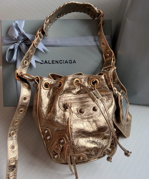 Le Cagole Xs Bucket Bag Metallized With Rhinestones In Gold Tone For Women 7.8in/20 cm 702431210D48006