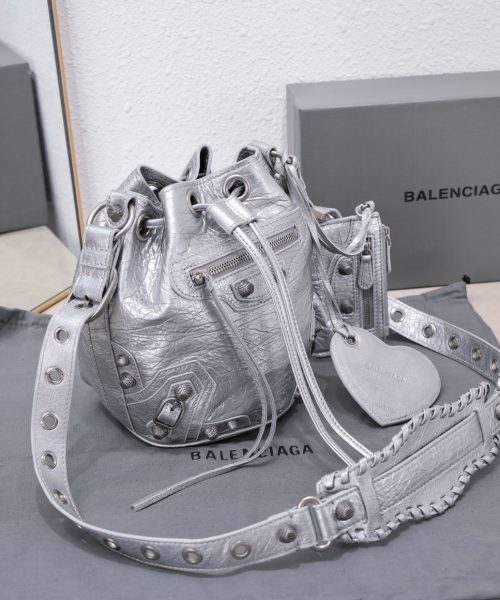 Le Cagole Xs Bucket Bag Metallized With Rhinestones In Gold Tone/Sliver Tone/Grey For Women 7.8in/20 cm