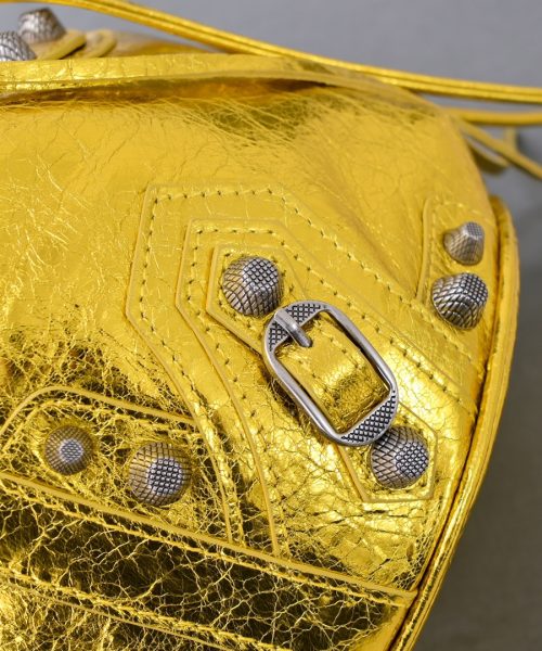Le Cagole Xs Bucket Bag Metallized With Rhinestones In Gold Tone/Sliver Tone/Grey For Women 7.8in/20 cm